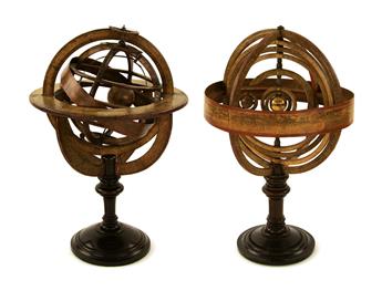 (GLOBES -- ARMILLARY SPHERE.) Delamarche, Charles-François. [Pair of 18th-century Ptolemaic and Copernican armillary spheres.]